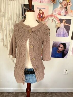 Cozy Taupe Knit Button-Up Sweater Cardigan